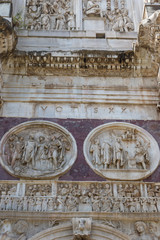 Closeup view of Arch of Constantine in Rome. Italy