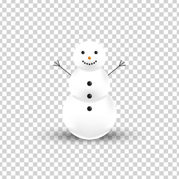 Vector realistic isolated Snowman for decoration and covering on the transparent background. Concept of Merry Christmas and Happy New Year.