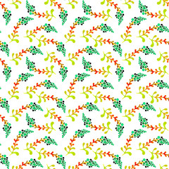 Cute watercolor floral seamless pattern. Green boh