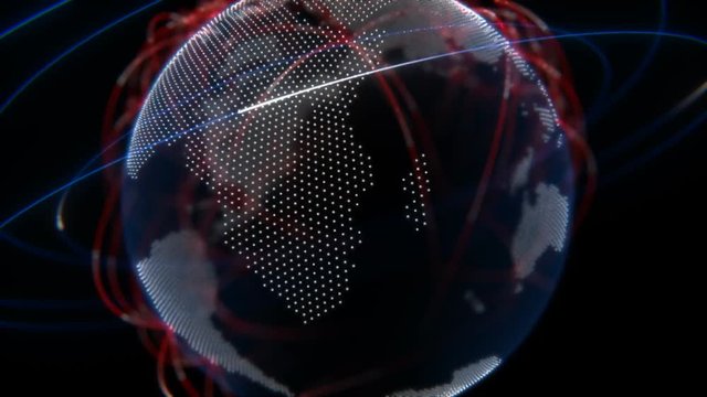 High-quality Full HD seamlessly looped animation shows Earth with glowing lines of communication networks