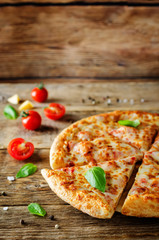 Pizza with cheese, tomato sauce and fresh tomatoes