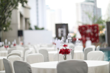 table set for wedding or another catered event dinner, luxury wedding table setting for fine dining at outdoors