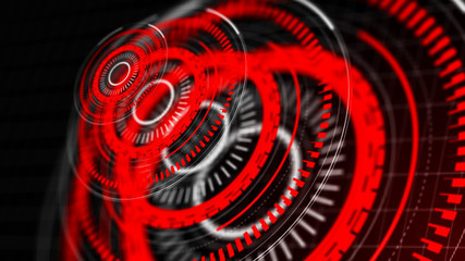Digital ai technology background. Futuristic red virtual graphic element. HUD design. 3D rendering.