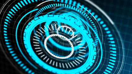 Digital ai technology background. Futuristic blue virtual graphic element. HUD design. 3D rendering.