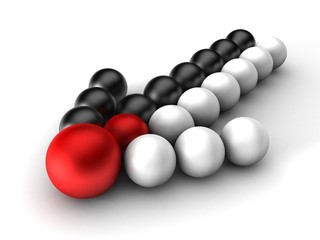 3d arrow forward of metal balls, head of a business team
