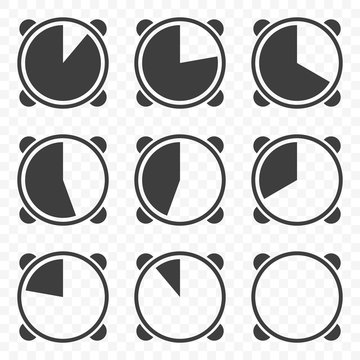 Set of timers icons on transparent background. Vector.