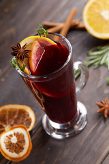 mulled wine on the wooden background