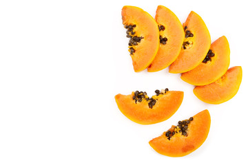 Naklejka na ściany i meble ripe slice papaya isolated on a white background with copy space for your text. Top view. Flat lay