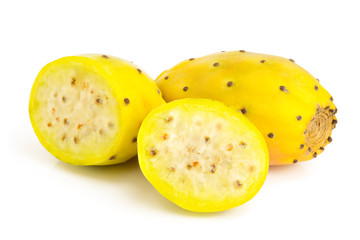 yellow prickly pear or opuntia with half isolated on a white background