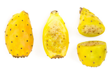 yellow prickly pear or opuntia isolated on a white background. Top view. Flat lay