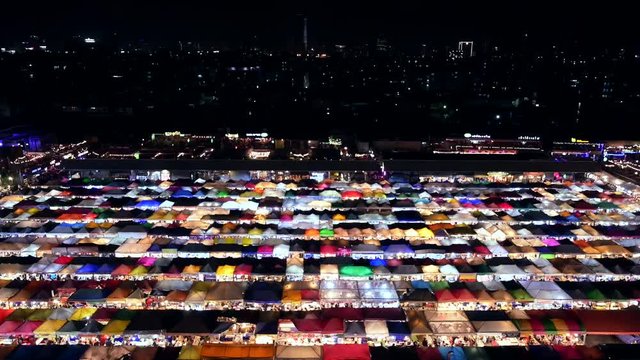 4k video of Train Night Market Ratchada very famous for tourism in Bangkok, Thailand .very cheap price for food  and fashion cloths