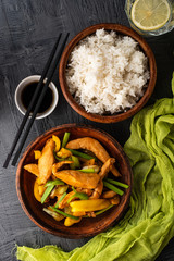 Kung Pao chicken, stir-fried Chinese sichuan traditional sichuan  dish with chicken, peanuts,...