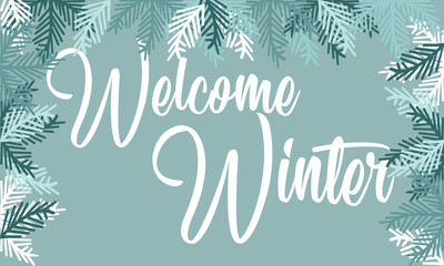 Fototapeta na wymiar Welcome Winter lettering inscription. Winter background or emblems for invitation, greeting card, posters. Drawn winter inspiration phrase. Vector illustration.