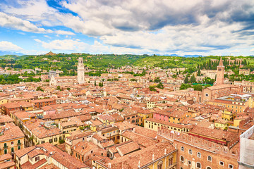 Naklejka premium Cityscape of Verona in Italy / Seen from the Tower of Lamberti next to 