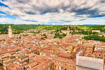 Fototapeta premium Cityscape of Verona in Italy / Seen from the Tower of Lamberti next to 