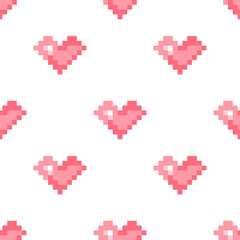Geek valentine's day pixel hearts seamless pattern background. Pixel art heart. Love and valentine. Pixelated hearts digital background. Vector festive background