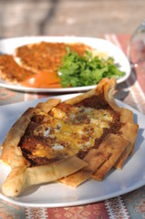 Traditional Cypriot meze and kebap barbecue party in the garden with delicious mix meat and chicken kebaps