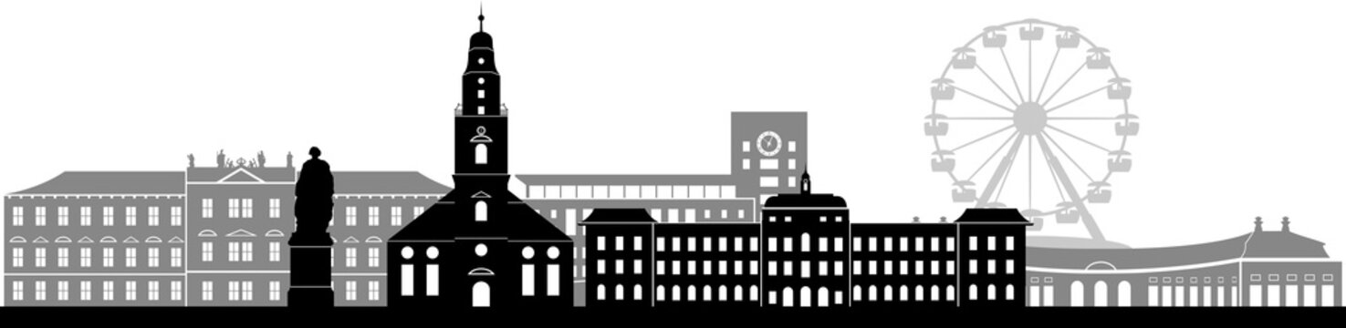 Erlangen skyline detailliert Graustufen // Vektor