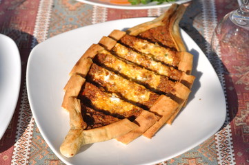 Traditional Cypriot meze and kebap barbecue party in the garden with delicious mix meat and chicken kebaps