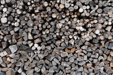 Pile of chopped fire wood prepared for winter