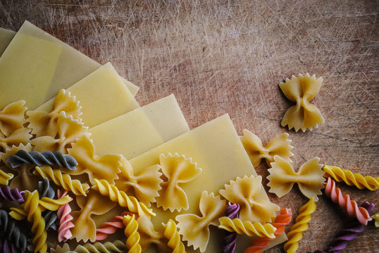 Italian cuisine cooking ingredients: variety of pasta shapes