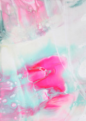 Abstract Blurred pink, white and turquoise tone lights wax encaustic background.