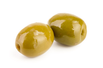 Green olives isolated on a white background