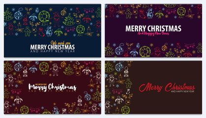 Fototapeta na wymiar Merry Christmas and Happy New Year. Set of Backgrounds with hand-draw christmas doodle elements. Vector illustration.