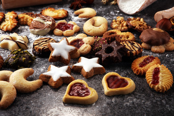 cookies, nuts and gingerbread a christmas bakery concept. xmas cookies