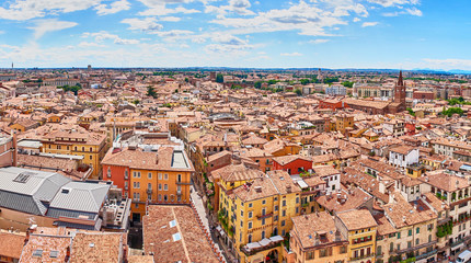 Fototapeta na wymiar Cityscape of Verona in Italy / Seen from the Tower of Lamberti next to 