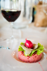 raw veal meat with truffle, italian food