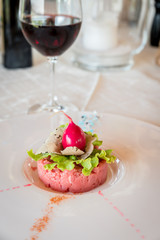 raw veal meat with truffle, italian food