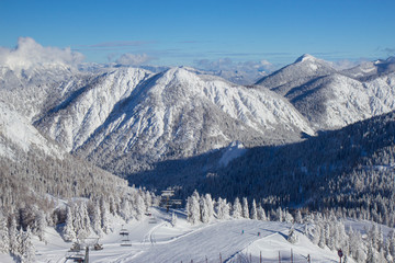 view of Nassfele ski resort in Austrian Alps