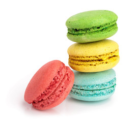 four macaroons isolated on white background closeup