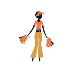 woman silhouette retro style with shopping bag