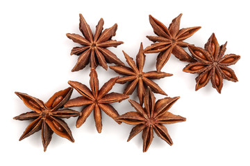 Star anise isolated on white background. Top view