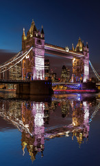 Tower Bridge at night in London, England, UK