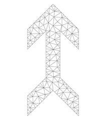 Mesh vector arrow up on a white background. Polygonal wireframe gray arrow up in lowpoly style with connected triangles, nodes and linear items.