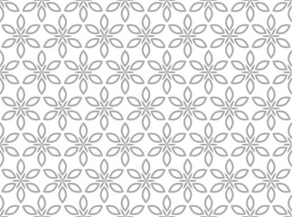 Flower geometric pattern. Seamless vector background. White and grey ornament. Ornament for fabric, wallpaper, packaging, Decorative print.