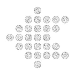 Mesh vector dotted arrow left on a white background. Polygonal wireframe gray dotted arrow left in lowpoly style with connected triangles, dots and lines.