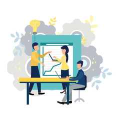 Teamwork in a company, brainstorming, vector illustration for your design