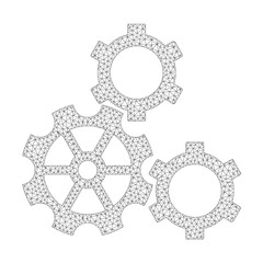 Mesh vector gears on a white background. Polygonal carcass grey gears in lowpoly style with combined triangles, dots and lines. Vector eps abstract polygonal mesh concept of triangulated gears.