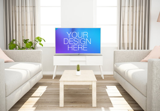 Large Television in Living Room Mockup