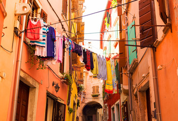 Fototapeta na wymiar South Europe, architecture - messy colourful street corner