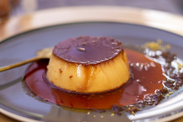 Cream caramel pudding with caramel dressing