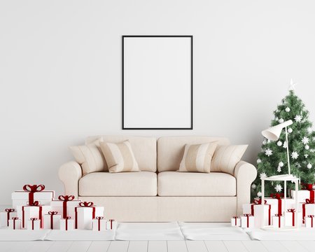 Mock Up Poster Frame Christmas Decoration Interior Background
