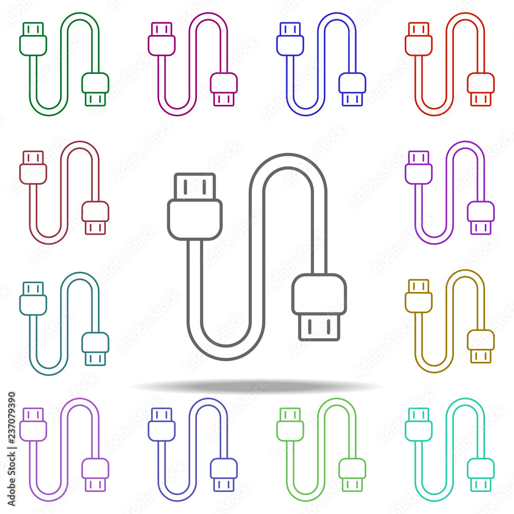 Poster usb cable line icon. elements of computer hardware in multi color style icons. simple icon for websi