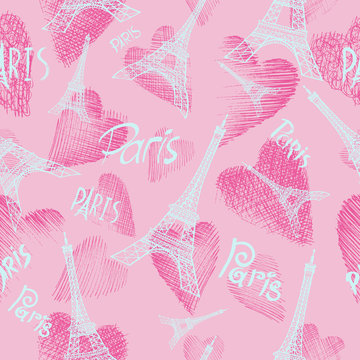 pink seamless background Eiffel tower