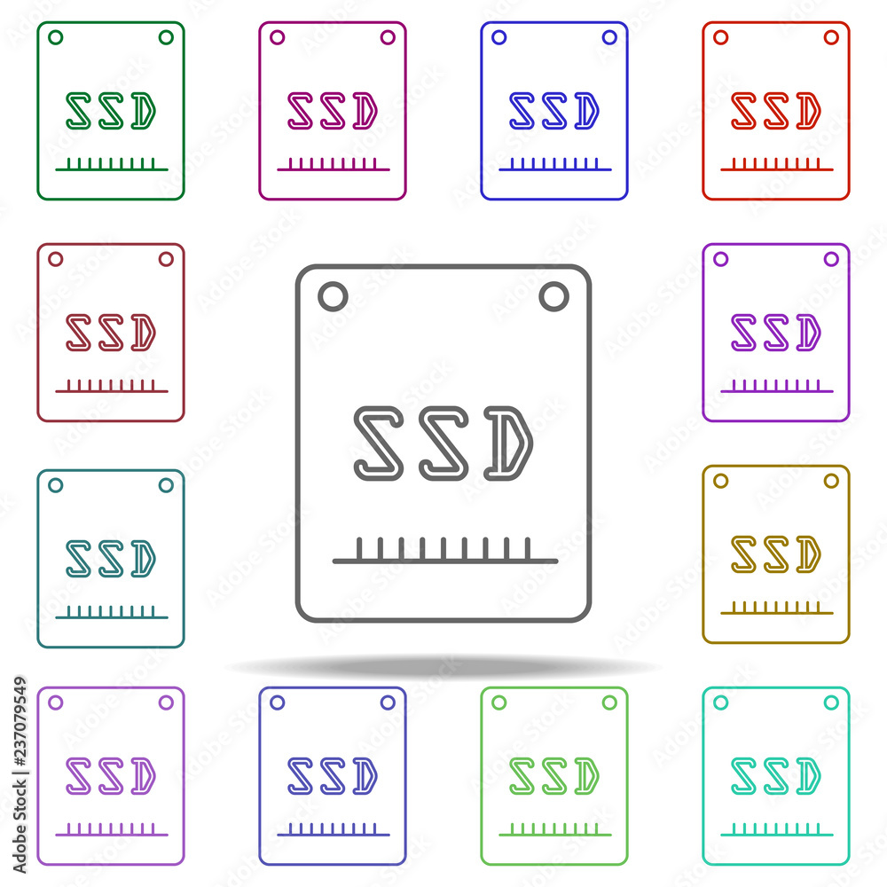 Poster ssd disk line icon. elements of computer hardware in multi color style icons. simple icon for websit
