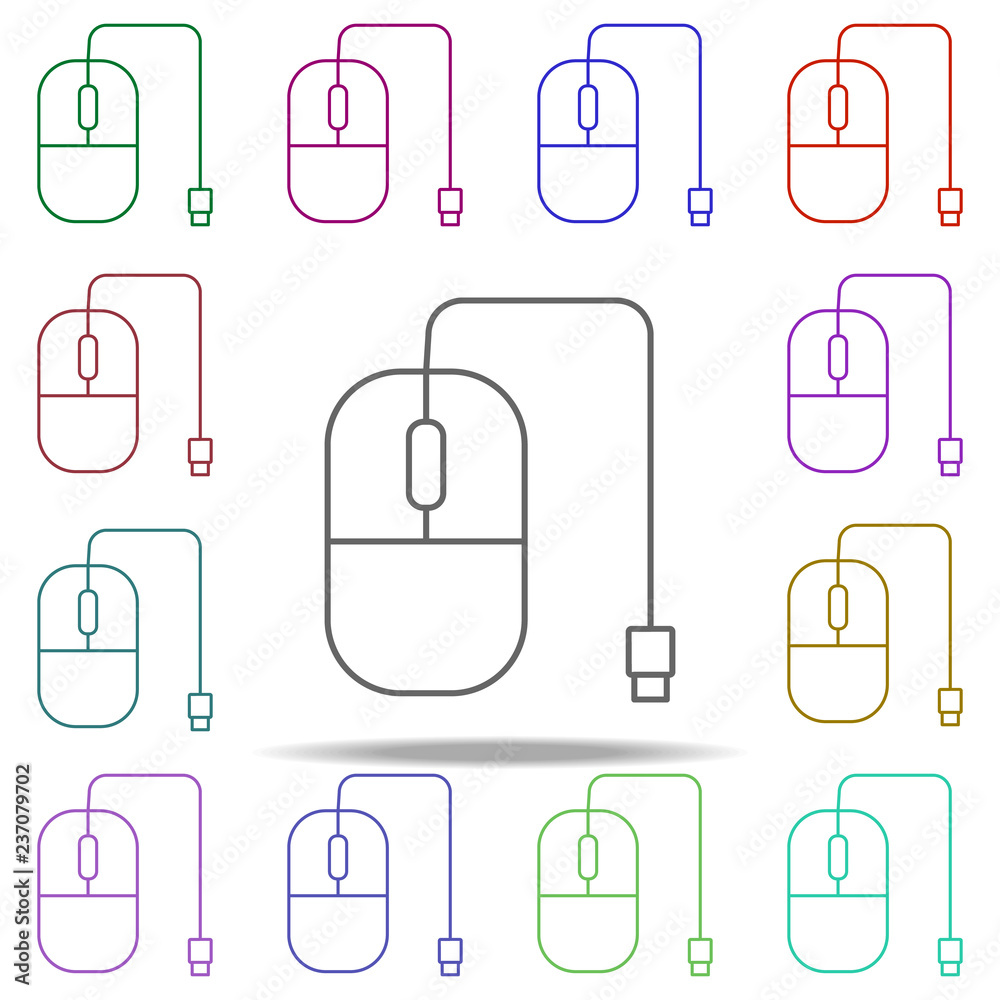Poster pc mouse line icon. elements of computer hardware in multi color style icons. simple icon for websit